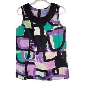 Simply Vera Vera Wang Graphic Sleeveless‎ Tank Top with Peter Pan Collar Medium